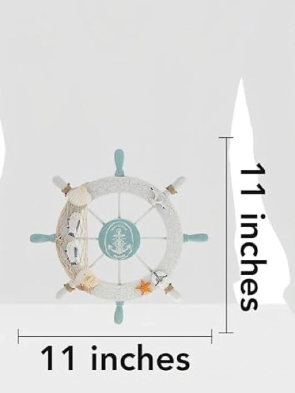 Nautical Ship Wheel Wall Decor in White and Light Blue